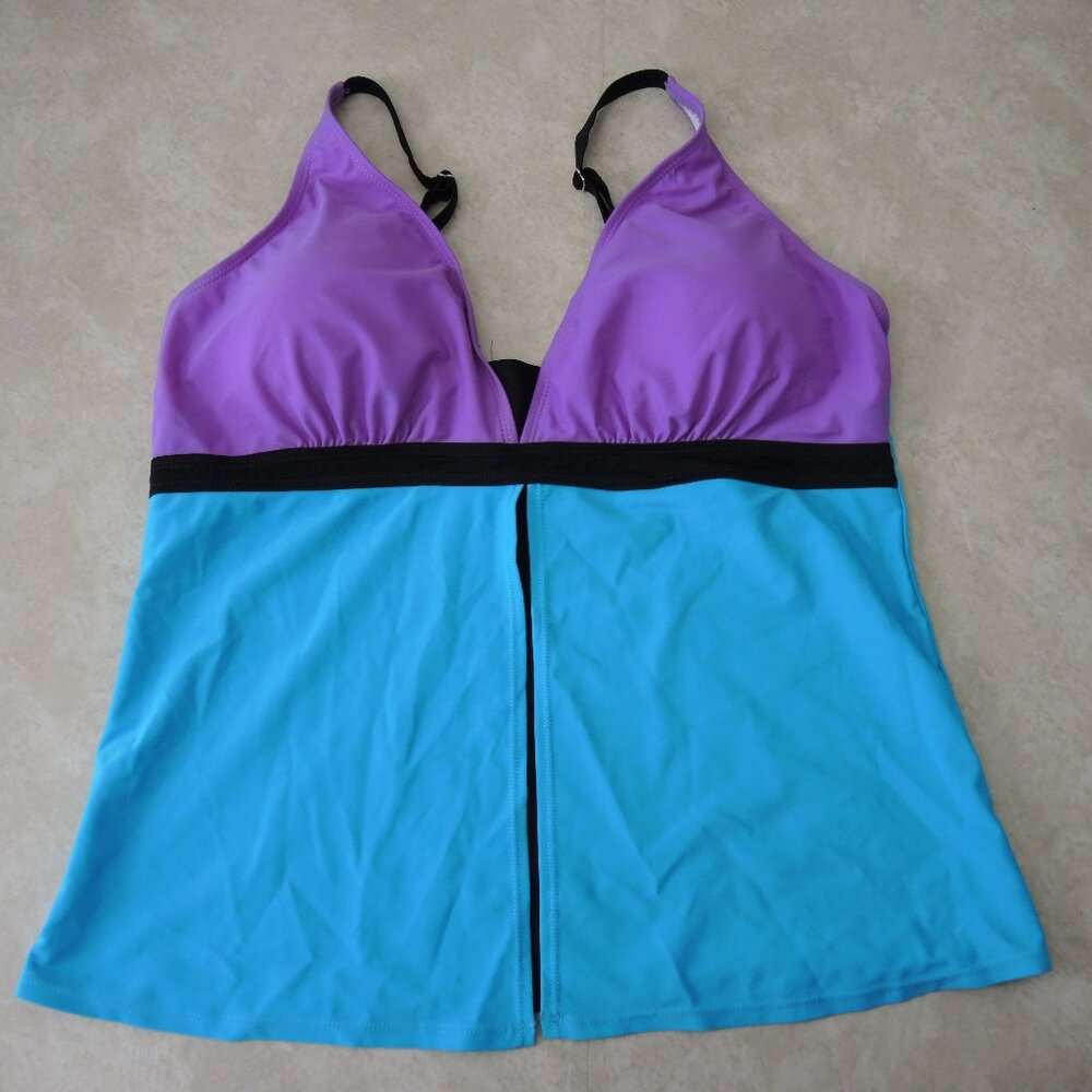 4/$25 Flyaway Tankini Swim Top Color Block Purple Teal Black Size XXL